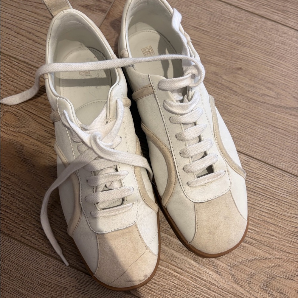 Toteme Casual White and Beige Lace-Up Trainer Sneakers